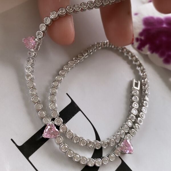 Üç Kalpli Pink Love Su Yolu Kolye