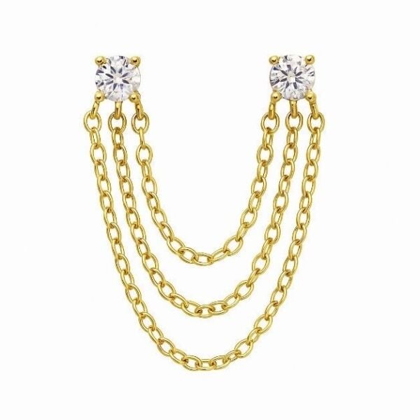 Double Tektaşlı Chain Küpe