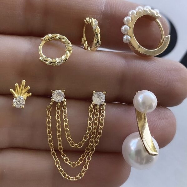 Double Tektaşlı Chain Küpe