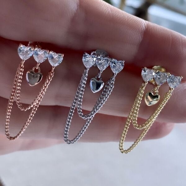Trio Kalp Chain Küpe