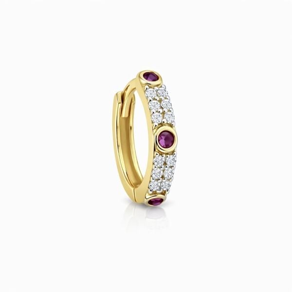 Ruby Bezel Halka Küpe