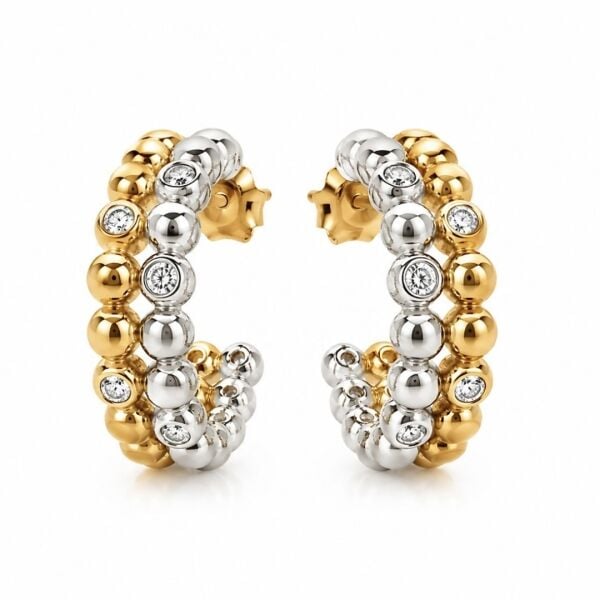 Premium Series İki Ton Bezel Ball Halka Küpe