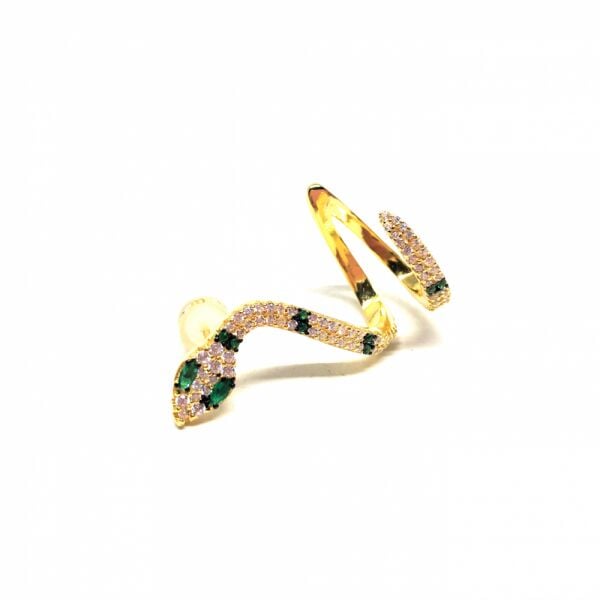 Yeşil Taşlı Yılan Cuff Küpe