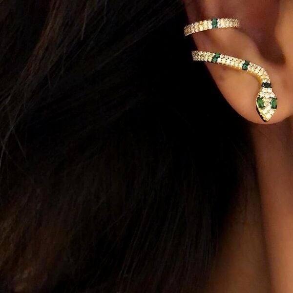 Yeşil Taşlı Yılan Cuff Küpe