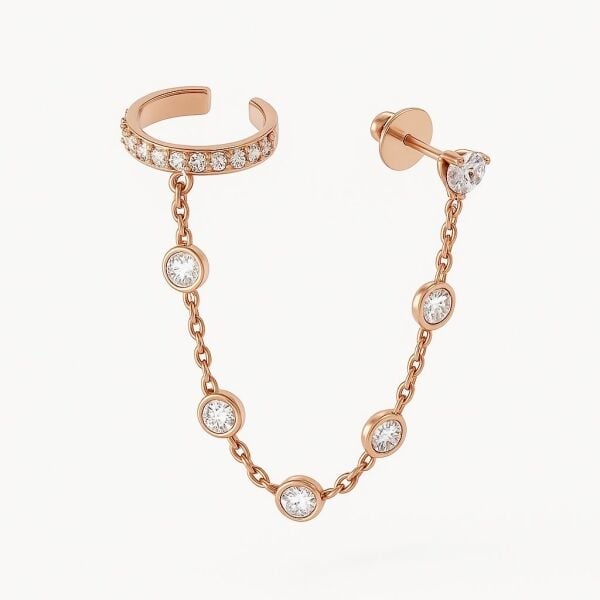 Bezel Chain Küpe & Ear Cuff